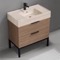 Walnut Bathroom Vanity With Beige Travertine Design Sink, Free Standing, 32